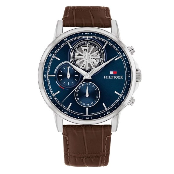 Montre homme Tommy Hilfiger Stewart Navy 44 mm réf. 1710629, cadran bleu marine, mouvement quartz – vue de face | Horlova Maroc