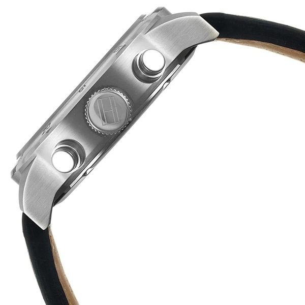 Montre homme Tommy Hilfiger Trent 46 mm réf. 1791050, cadran noir, bracelet cuir – autre angle