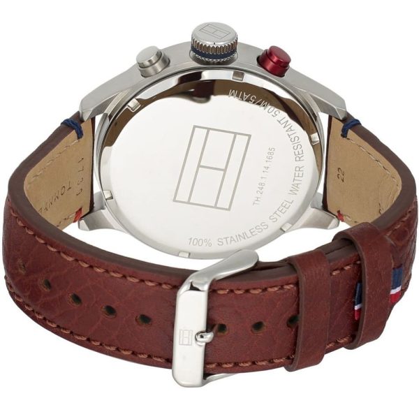 Montre homme Tommy Hilfiger Trent 46 mm réf. 1791066, cadran bleu, bracelet cuir – autre angle