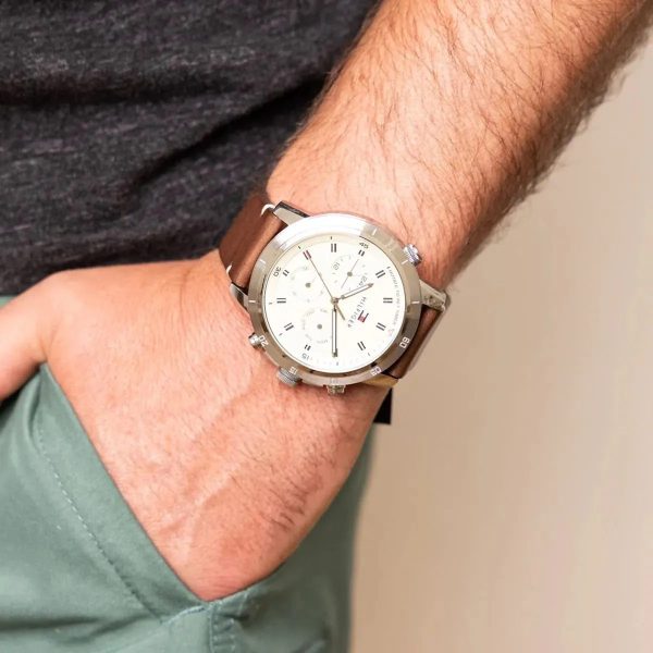 Montre homme Tommy Hilfiger Troy réf. 1792102, mouvement quartz, boîtier 46 mm, cuir, étanche 50 m – vue principale, Horlova Maroc