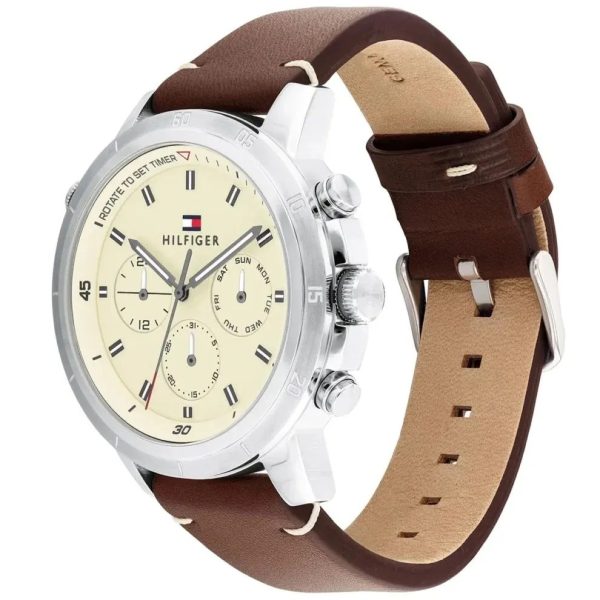 Montre homme Tommy Hilfiger Troy réf. 1792102, mouvement quartz, boîtier 46 mm, cuir, étanche 50 m – quatrième vue