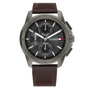 Montre homme Tommy Hilfiger Walker 44 mm réf. 1710623, cadran gris, mouvement quartz – vue de face | Horlova Maroc