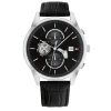 Montre homme Tommy Hilfiger Weston 44 mm réf. 1710502, cadran noir, bracelet cuir, mouvement quartz – vue de face | Horlova Maroc