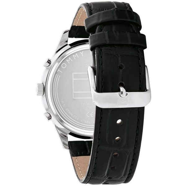Montre homme Tommy Hilfiger Weston 44 mm réf. 1710502, cadran noir, bracelet cuir – autre angle