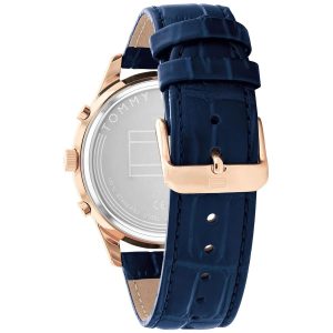 Montre homme Tommy Hilfiger Weston 44 mm réf. 1710503, cadran bleu, bracelet cuir – vue de trois-quarts