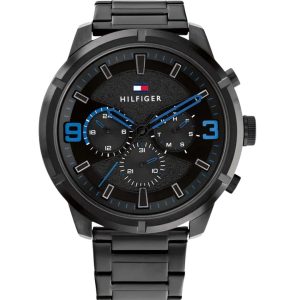 Montre homme Tommy Hilfiger Wild 50 mm réf. 1792070, cadran noir, bracelet acier, mouvement quartz – vue de face | Horlova Maroc