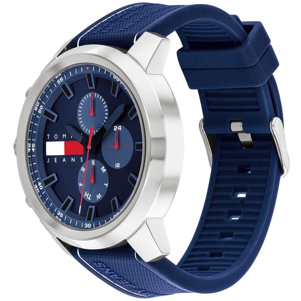 Montre homme Tommy Hilfiger Wynwood 50 mm réf. 1710582, cadran bleu, mouvement quartz – vue de trois-quarts