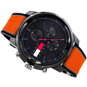 Montre homme Tommy Hilfiger Wynwood 50 mm réf. 1710583, cadran noir, mouvement quartz – vue de trois-quarts