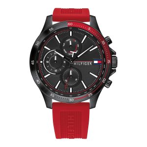Montre homme Tommy Hilfiger Yacht réf. 1791722, bracelet silicone, mouvement quartz chronographe – vue de face | Horlova Maroc