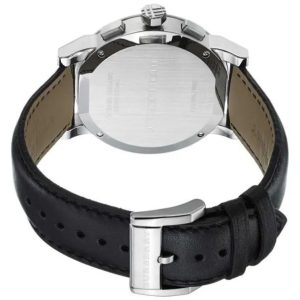 Montre mixte Burberry Check 42 mm réf. BU9356, cadran noir, mouvement quartz chronographe – vue de trois-quarts