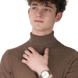 Montre mixte Emporio Armani réf. AR0399, mouvement quartz, boîtier 43 mm, acier inoxydable, cuir – vue principale, Horlova Maroc