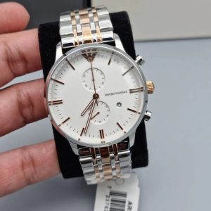 Montre mixte Emporio Armani réf. AR0399, mouvement quartz, boîtier 43 mm, acier inoxydable, cuir, verre saphir – deuxième vue