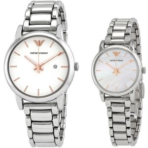 Montre mixte Emporio Armani Ontre 41 mm réf. AR90000, cadran blanc, mouvement quartz – vue de trois-quarts