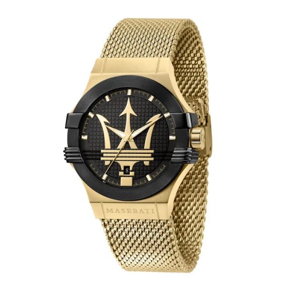 Montre mixte Maserati Potenza réf. R8853108006, mouvement quartz, boîtier 42 mm, acier inoxydable, plaqué or – vue principale, Horlova Maroc