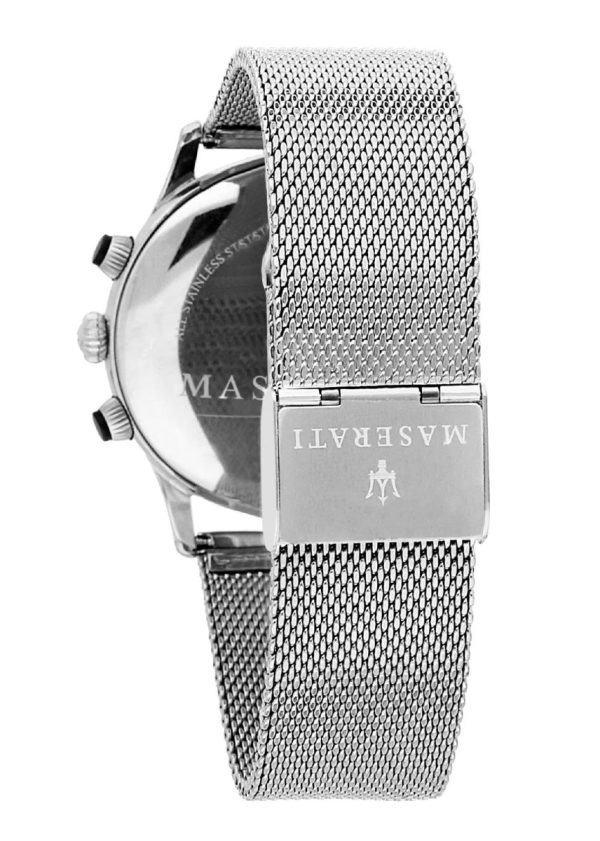 Montre mixte Maserati Ricordo réf. R8873625003, chronographe quartz, boîtier 42 mm, acier inoxydable, maille milanaise – troisième vue