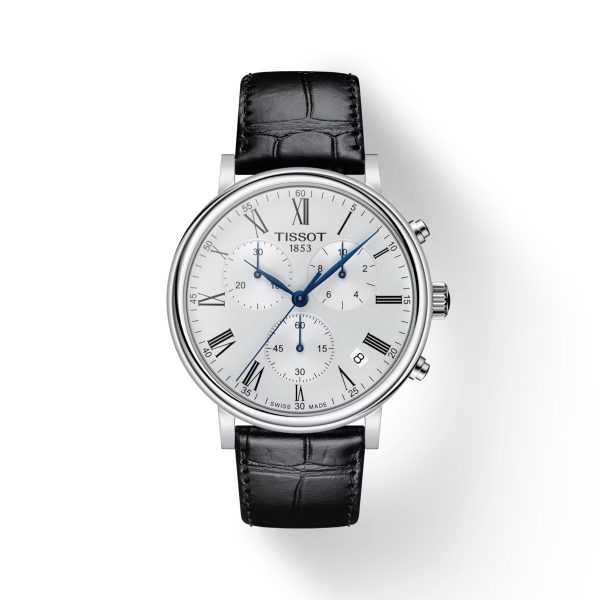 Montre mixte Tissot Carson Premium réf. T1224171603300, chronographe quartz, acier inoxydable, cuir – vue principale, Horlova Maroc