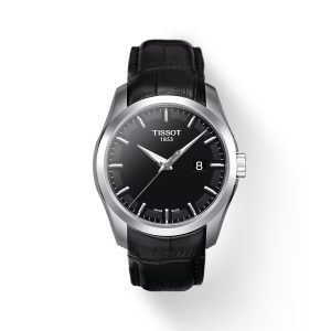 Montre mixte Tissot Couturier réf. T0354101605100, mouvement quartz, acier inoxydable, cuir, verre saphir – vue principale, Horlova Maroc