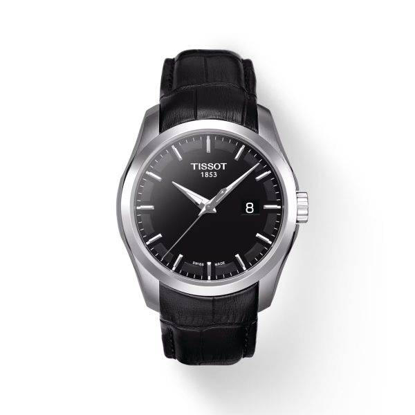 Montre mixte Tissot Couturier réf. T0354101605100, mouvement quartz, acier inoxydable, cuir, verre saphir – vue principale, Horlova Maroc