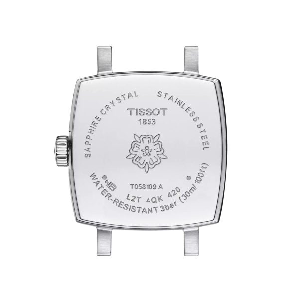 Montre mixte Tissot Lovely Square réf. T0581091104101, mouvement quartz, boîtier 20 mm, acier inoxydable, verre saphir – troisième vue