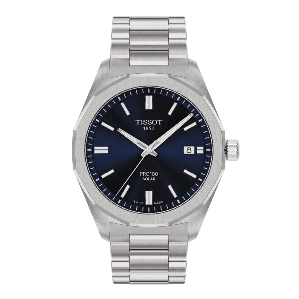 Montre mixte Tissot PRC 100 Solar réf. T1514221104100, mouvement solaire, boîtier 39 mm, acier inoxydable – vue principale, Horlova Maroc
