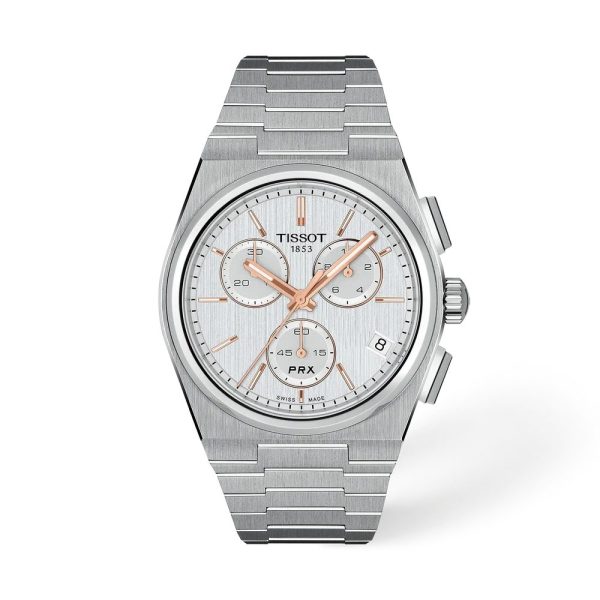Montre mixte Tissot PRX réf. T1374171103100, chronographe quartz, boîtier 41 mm, acier inoxydable – vue principale, Horlova Maroc