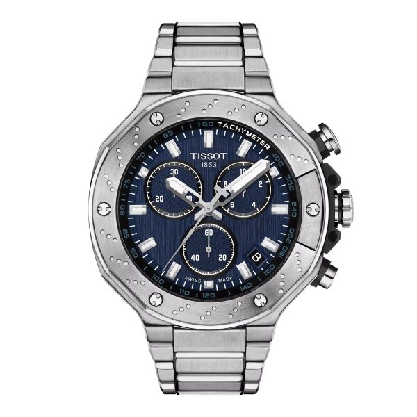 Montre mixte Tissot Race réf. T1414171104100, chronographe quartz, boîtier 45 mm, acier inoxydable – vue principale, Horlova Maroc