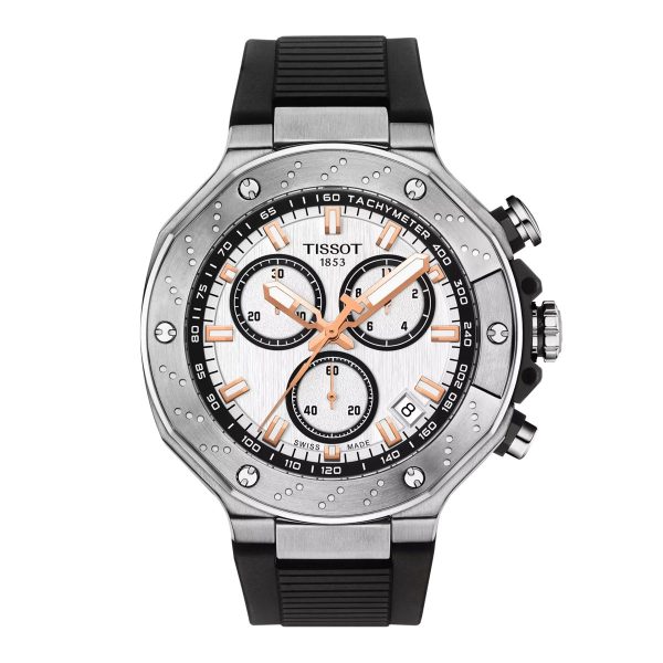 Montre mixte Tissot Race réf. T1414171701100, chronographe quartz, boîtier 45 mm, acier inoxydable, silicone – vue principale, Horlova Maroc