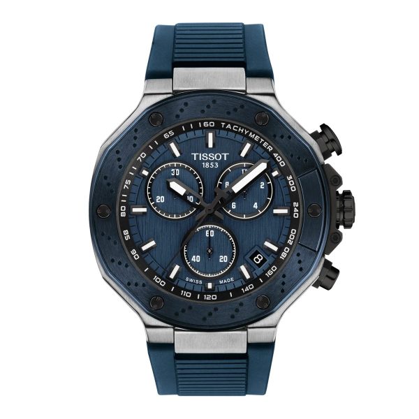 Montre mixte Tissot Race réf. T1414172704100, chronographe quartz, boîtier 45 mm, acier inoxydable, silicone – vue principale, Horlova Maroc