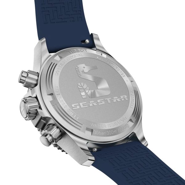 Montre mixte Tissot Seastar 1000 réf. T1202171704100, chronographe quartz, boîtier 38 mm, acier inoxydable, silicone – troisième vue