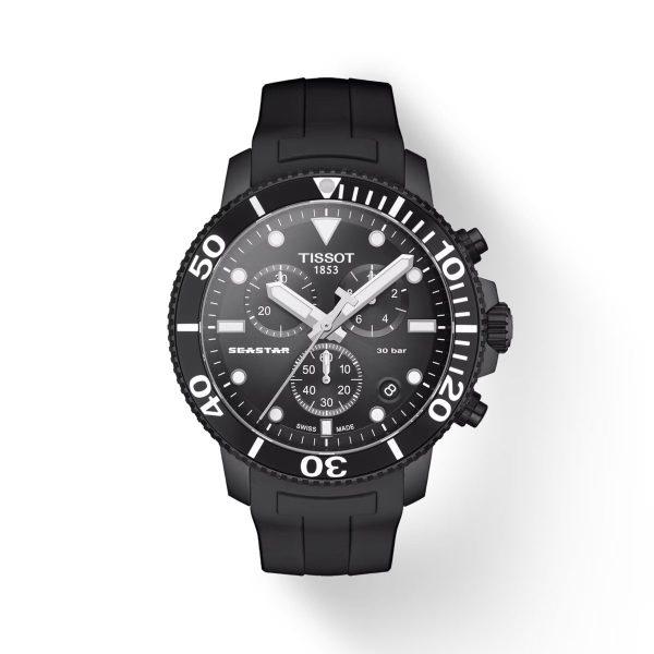 Montre mixte Tissot Seastar 1000 réf. T1204173705102, chronographe quartz, boîtier 45,5 mm, verre saphir – vue principale, Horlova Maroc