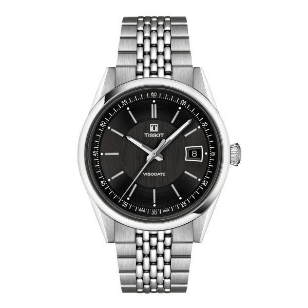 Montre mixte Tissot Visodate réf. T1574071105100, mouvement automatique, boîtier 39 mm, acier inoxydable – vue principale, Horlova Maroc